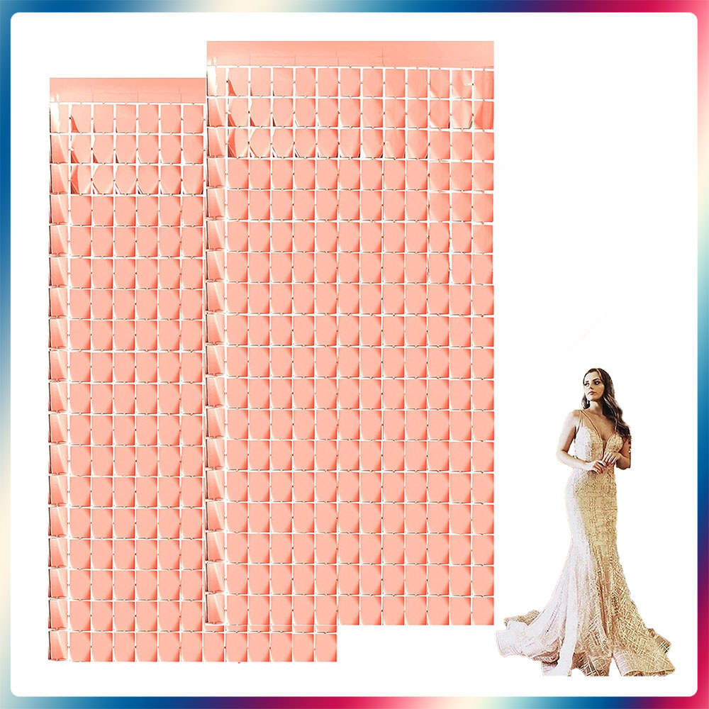 2 peças 2x1m ouro rosa folha de Metal borla cortina quadrada pano de fundo de lantejoulas adequado para batismo de bebê/