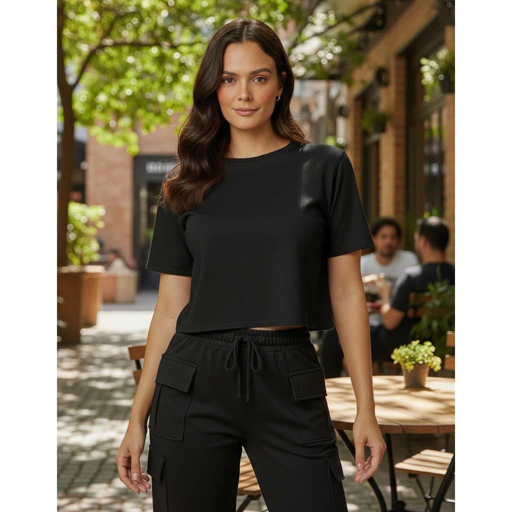 Camiseta Feminina Cropped Tshirt Oversized Manga Curta