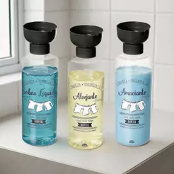 Kit 3 Peças Lavanderia Tampa Dosador Porta Sabão Líquido Amaciante Alvejante Tira Manchas Organizador Armário Plasútil