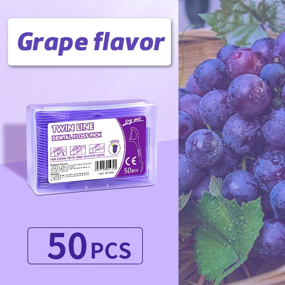 200 palitos de fio dental sabor frutas ultrafinos para limpeza bucal, pacote com 50 unidades Alex