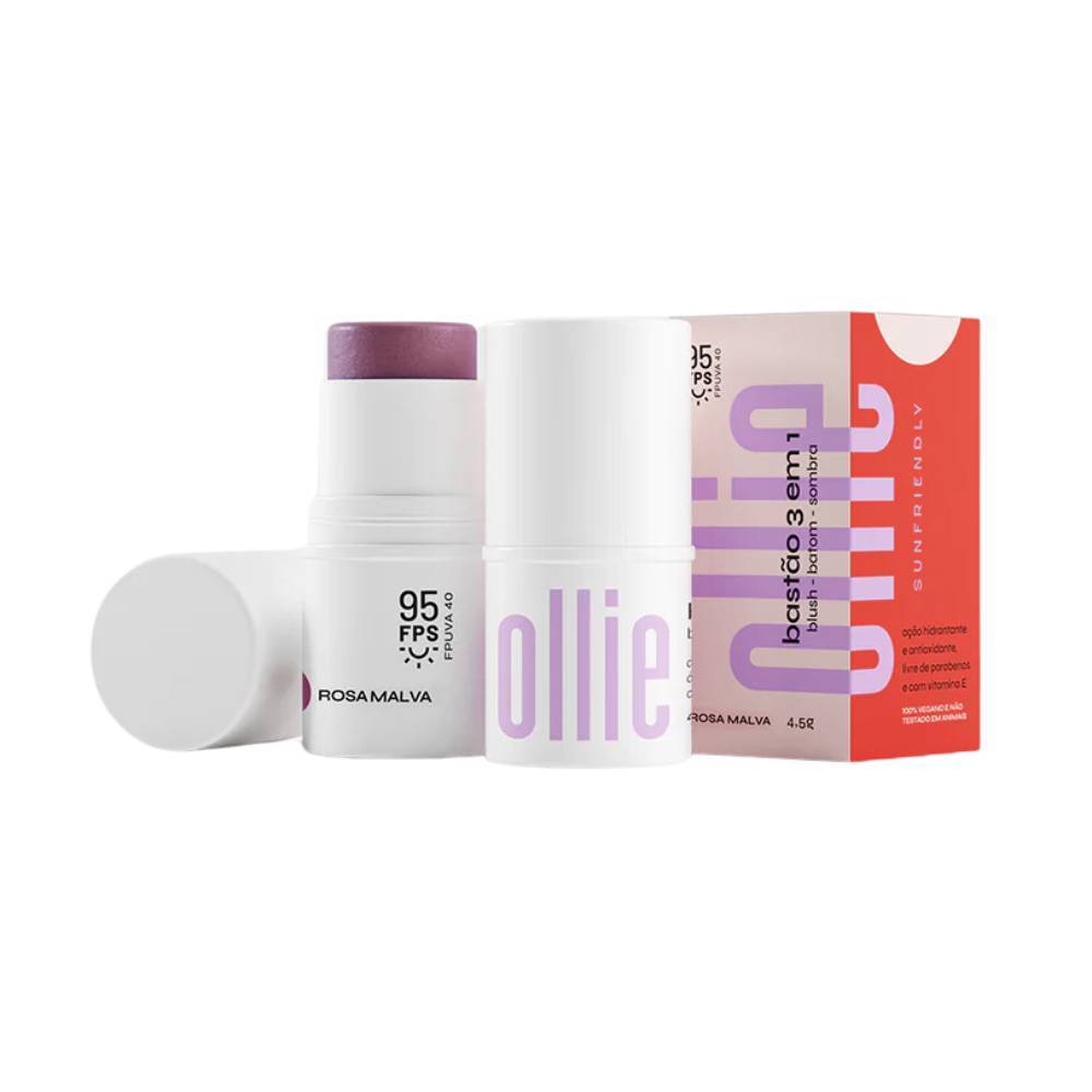 Bastão Ollie 3 em 1 Blush, Batom e Sombra FPS 95 Rosa Malva com 4,5g em Oferta na Shopee