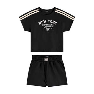 Conjunto Curto Juvenil Menina Esportivo Beats Preto em Oferta na Shopee