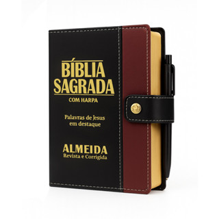 Bíblia Sagrada Letra Grande Botão Preta C/ Vinho C/ Harpa em Oferta na Shopee