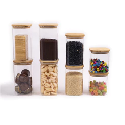 Kit Potes Hermeticos Vidro Quad Flat 1400/1100/800ml - 8 pçs Oikos