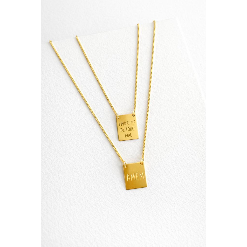 colar Escapulário Iivrai me de todo mal amém  Semi joia prata 925 e ouro 18 kl