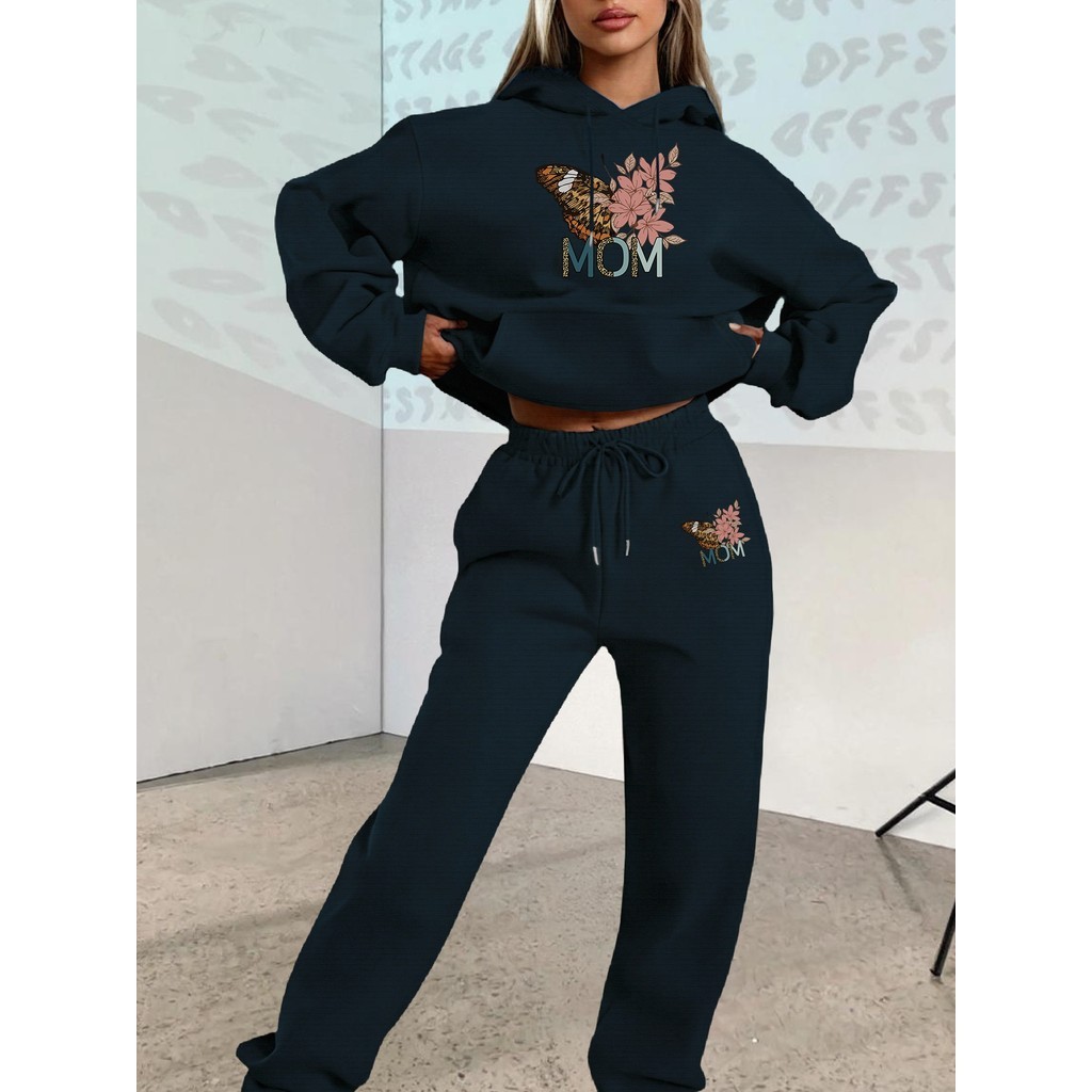 Conjunto de Duas Peças Outono/Inverno 2025: Moletom com Capuz de Manga Longa e Calça com Cintura Elástica