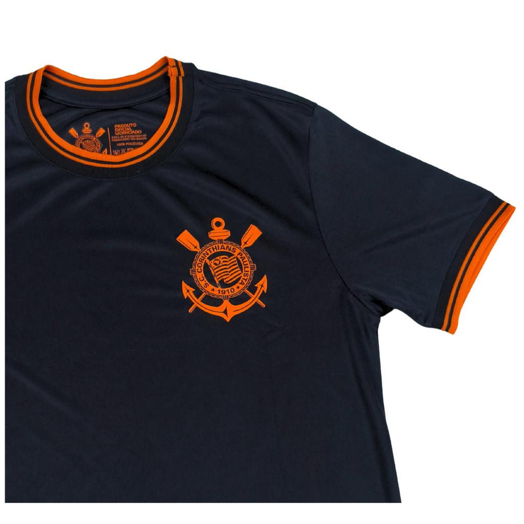CAMISA CORINTHIANS PRETA C/ LARANJA GOLA RETILINEA — imagem 2 de 2