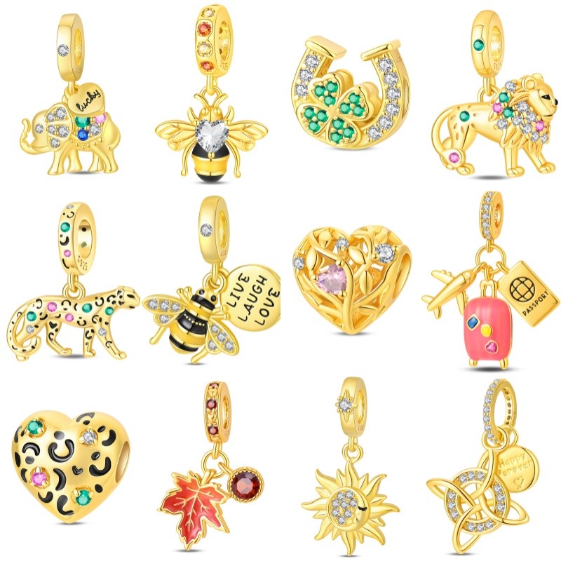 Berloques charme S925 prata esterlina ouro abelha pingente pulseira pingente adequado para pulseira DIY pingente