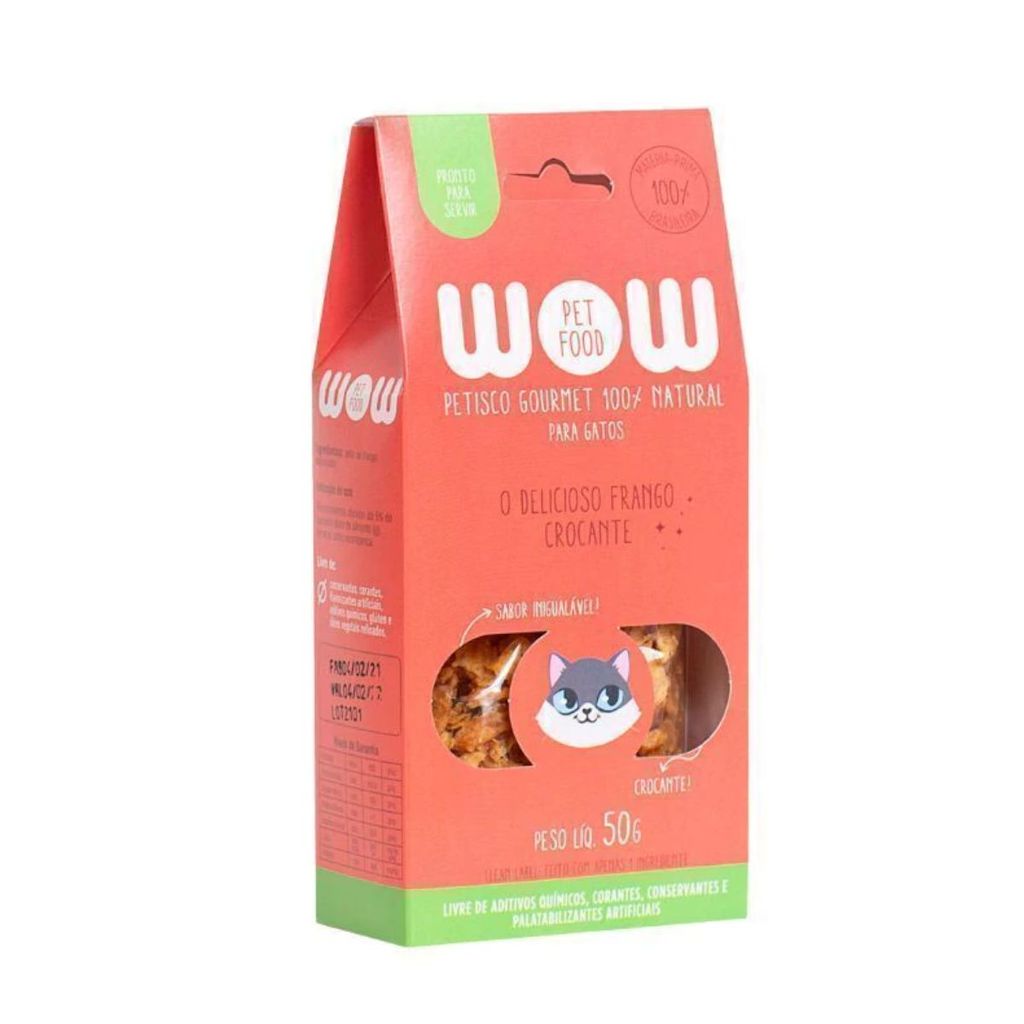 Petisco Wow Pet P/ Gatos Sabor Frango Crocante 100% Natural