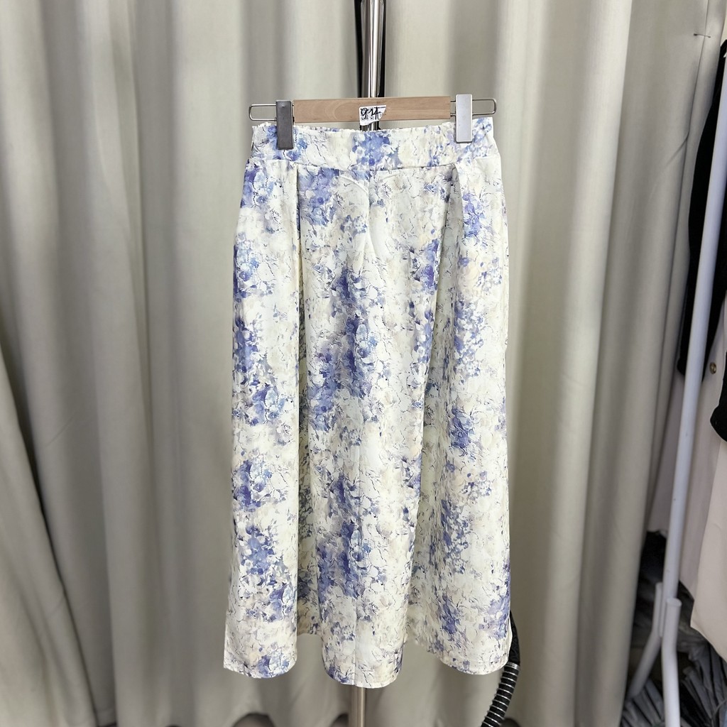 S516 cintura alta Casual Floral saia de comprimento médio literária feminina All-Match elegante meio comprimento