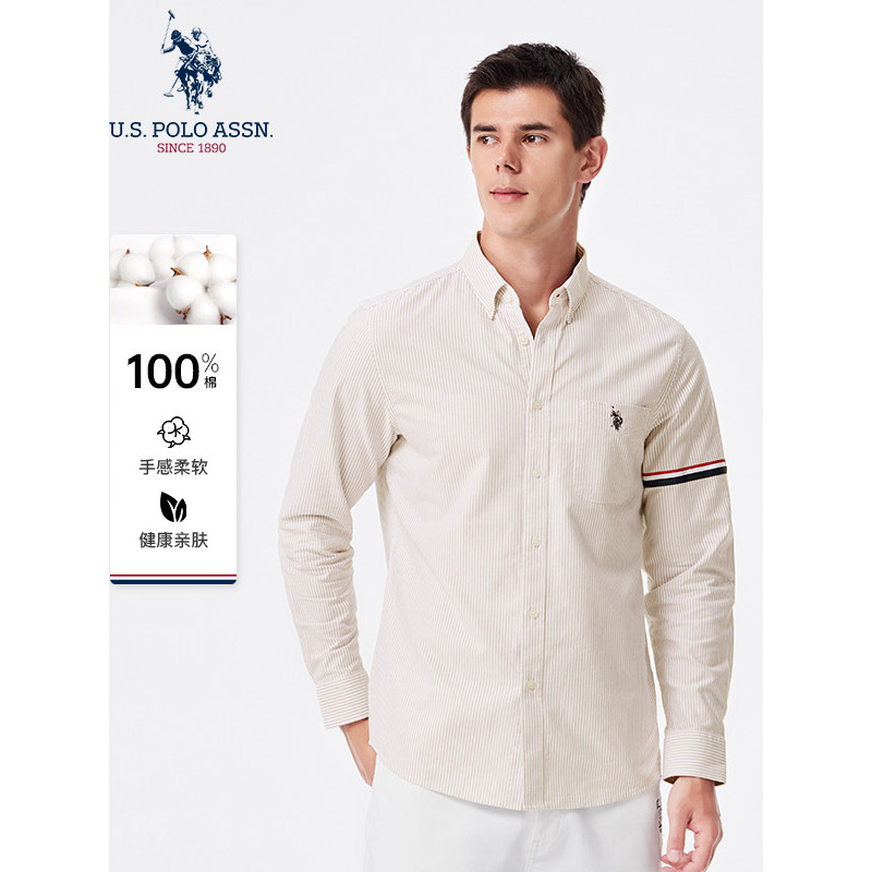Uspoloassn American Poloassn Association Primavera Outono Camisa Masculina de Manga Comprida Listrada Camisa Casual de N