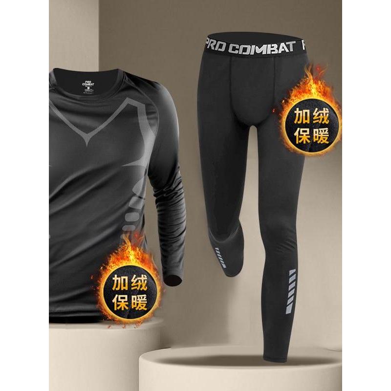 Calças de inverno masculinas de manga comprida forro de lã de secagem rápida Fitness correndo treinamento esportes topo 