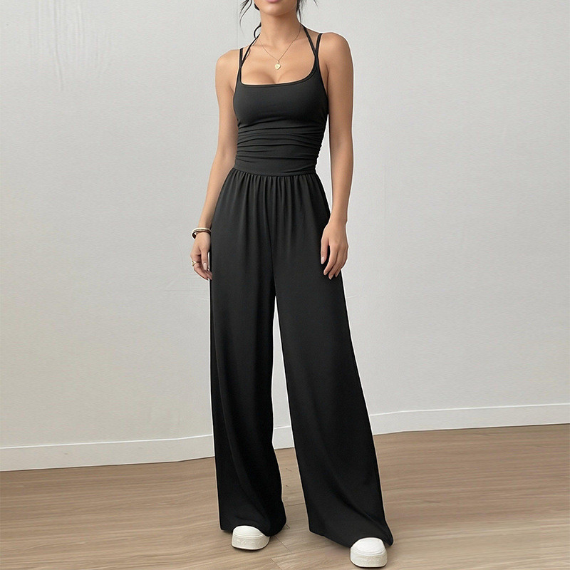 Novas roupas femininas Commuter diário cintura alta cor sólida perna larga macacão (30531)