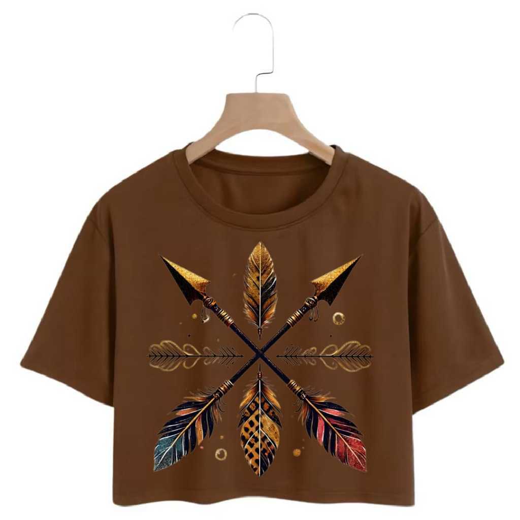 Blusa Cropped T-Shirt Oversize Feminino 100% Algodao Indio Indigena Estiloso Streetwear Moda Blogueira