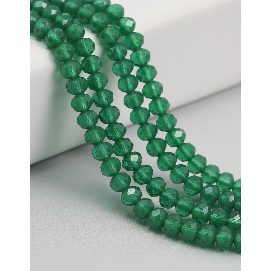 Kit De Cristal 8mm Rondel Chinês Verde Esmeralda - 6 Fios Verde Esmeralda