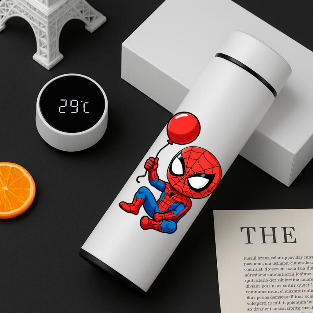 Garrafa Térmica Inox Homem Aranha 500Ml Com Termometro Led Digital Aranha Pequeno
