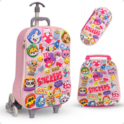 Conjunto Mochila Com Rodinhas Lancheira E Estojo Infantil 3d