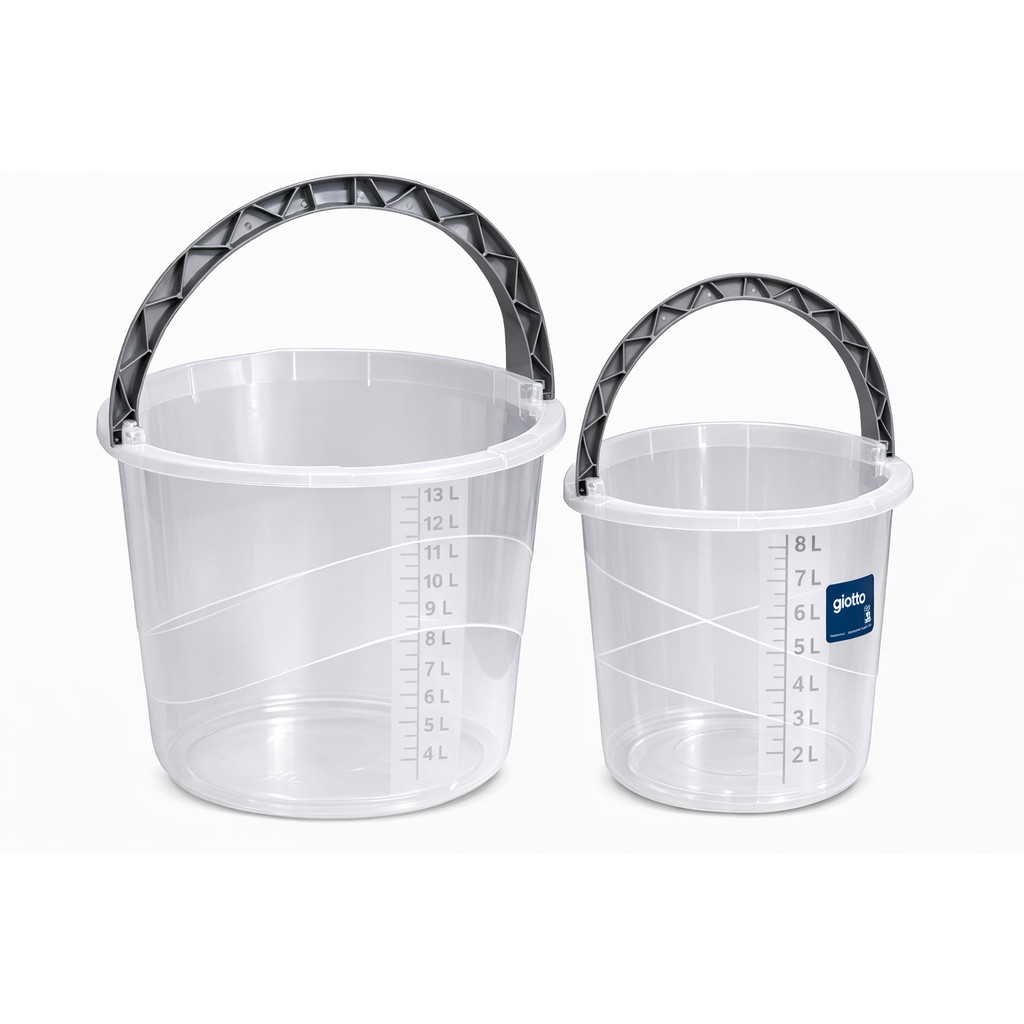 Kit 2 Baldes 14 e 8 Litros Com Alça Resistente Transparente Cozinha Lavanderia Limpeza Giotto