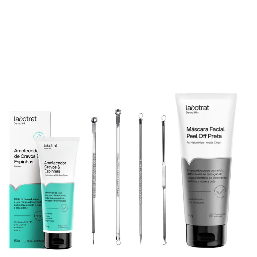 Kit Amolecedor Espinha, Extrator e Máscara Peel Off Anti Cravos Labotrat Limpeza de Pele E...