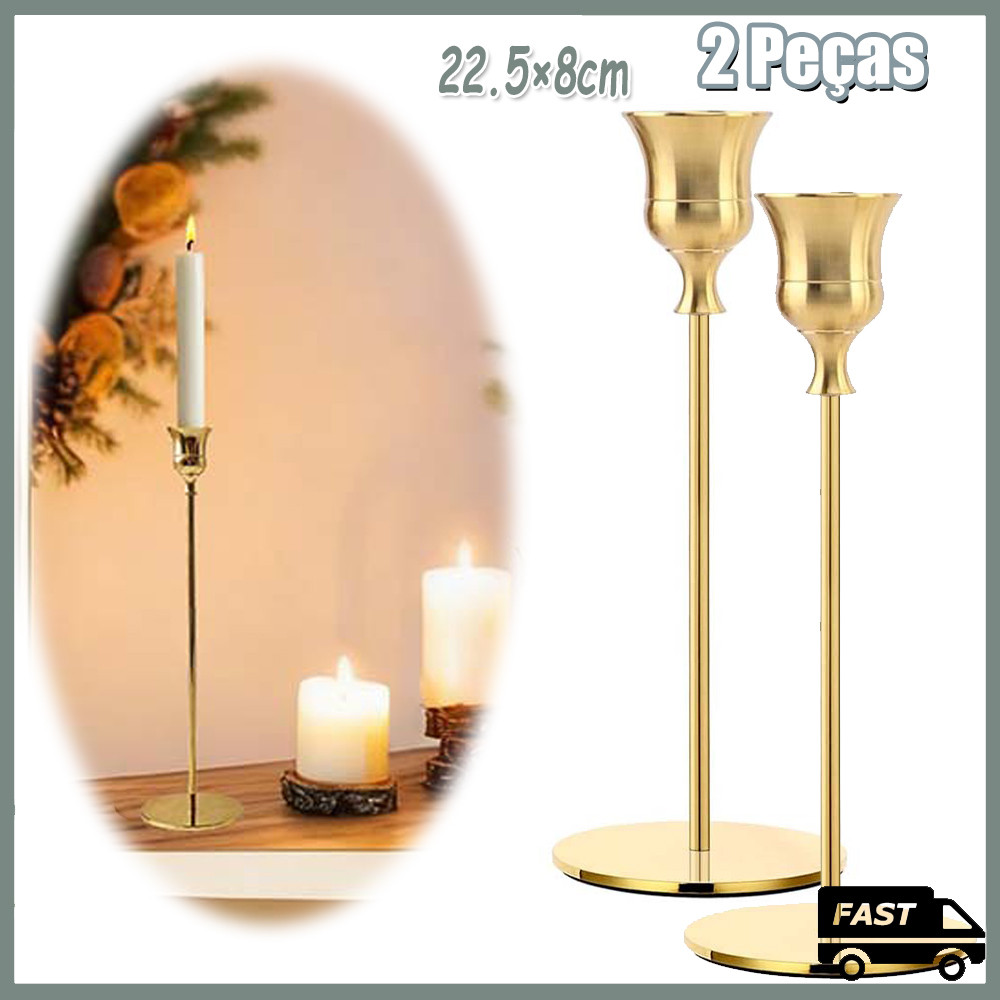 2 peças castiçais de metal para castiçais de 22.5×8cm castiçais para decoração de mesa de jantar decoração de casa