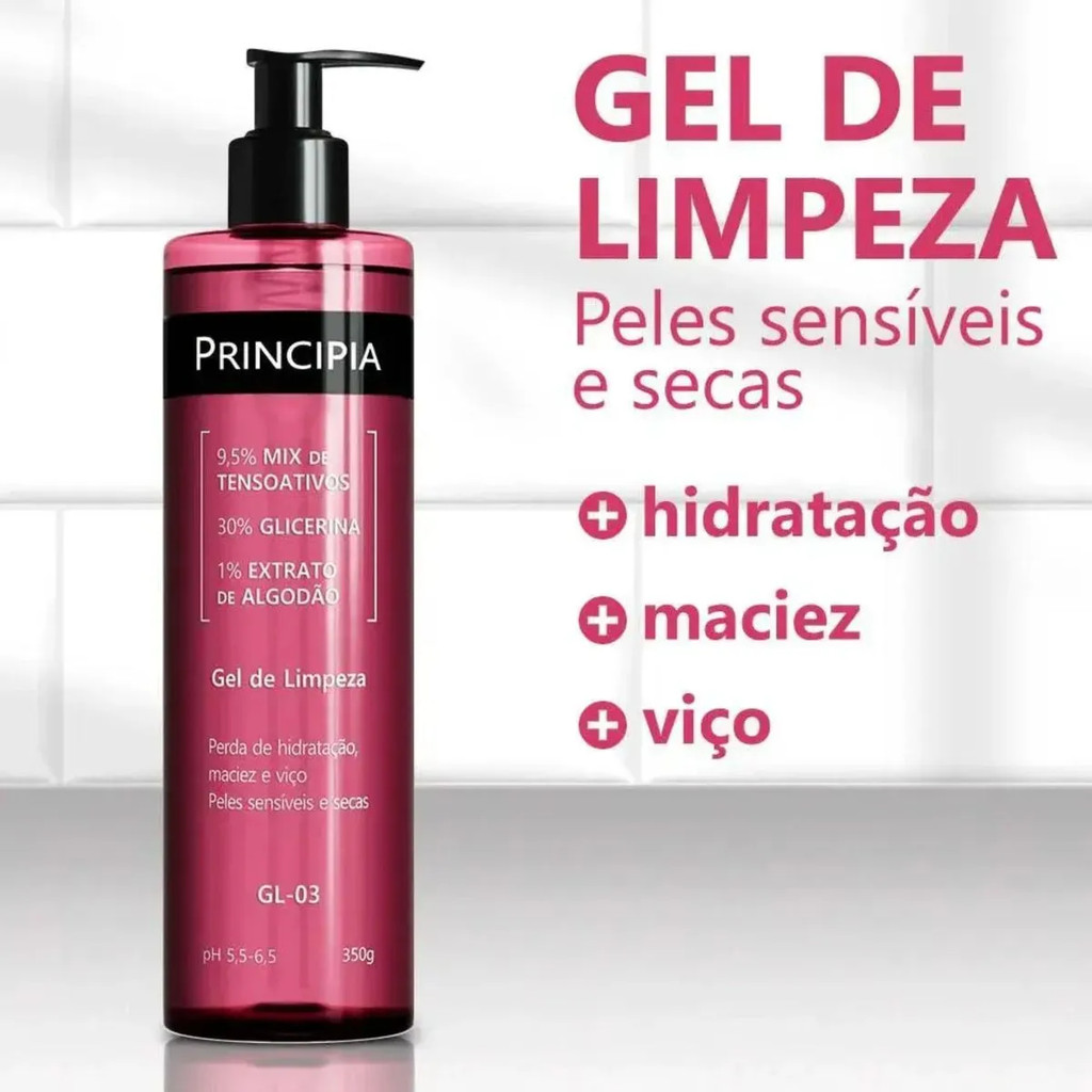 GEL DE LIMP HID 9,5%TENSOATIVOS+30%GLICERINA+1%EXT ALGODAO PRINCIPIA SKINCARE GL-03 350ML
