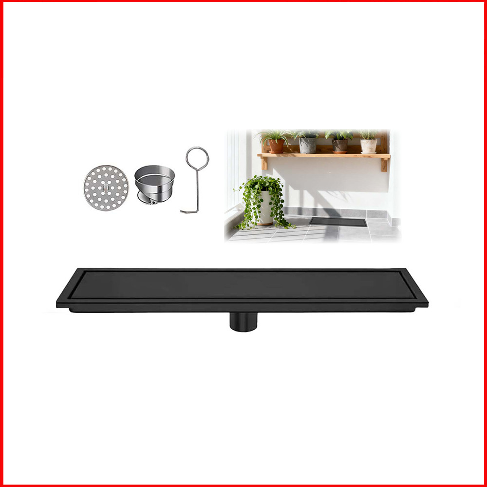 Ralo Inox Preto com Tampa Invisível – Linear Oculto, para Banheiro e Área de Serviço, 10x30 cm/10x40 cm