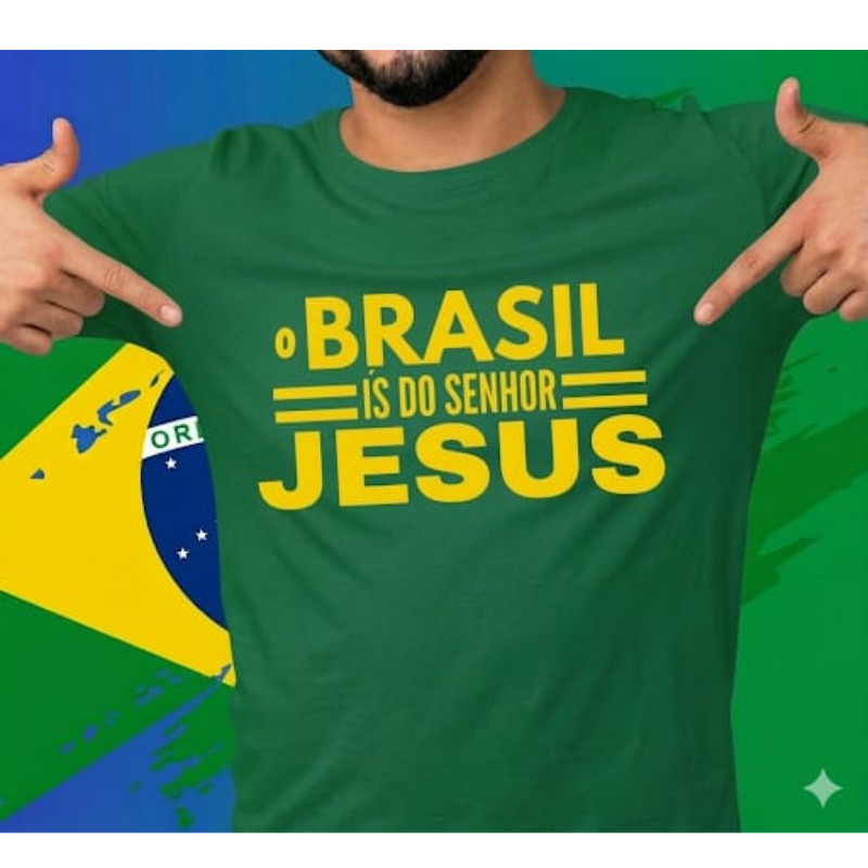 Camiseta Cristã Copa Do Mundo Brasil Unissex/Feminina/Masculina - O Brasil é do Senhor Jesus