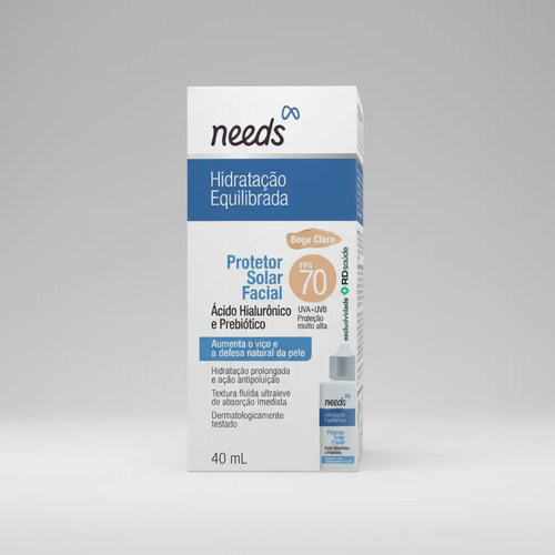 Protetor Solar Facial Fps70 Needs Hidratação Bege Claro 40 ml