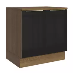 Balcão de Cozinha 80 cm 2 Portas Rustic/Preto Lux Madesa