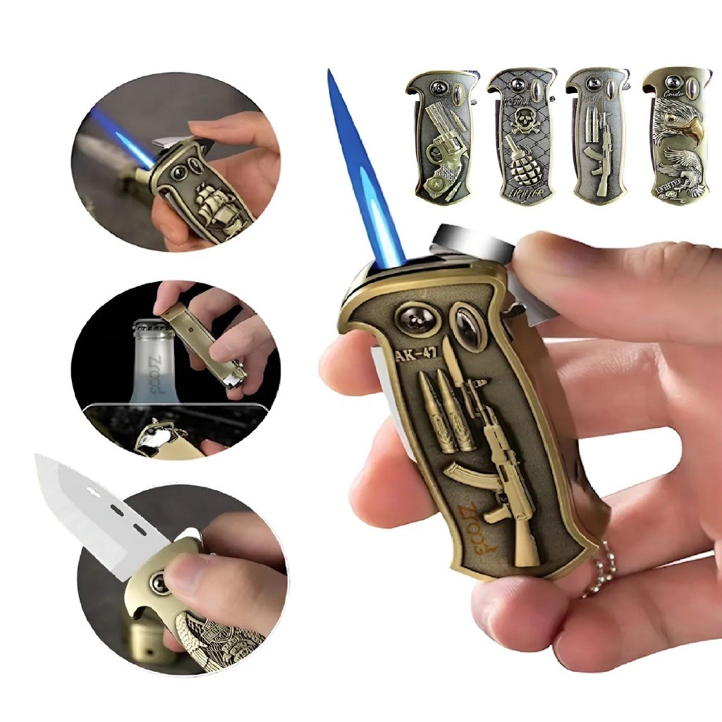 Maçarico Isqueiro Canivete 4 em 1 com Abridor e Chaveiro Isqueiro SEM GAS