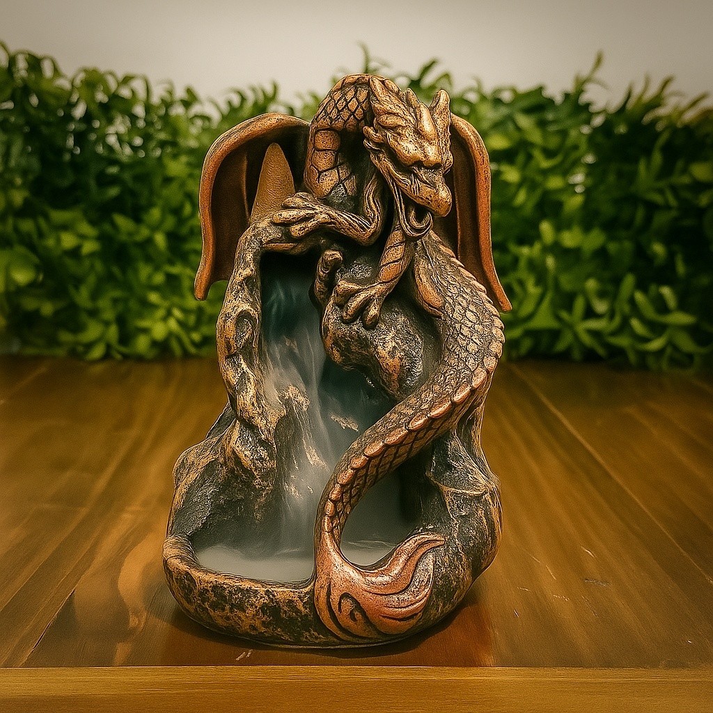 Imagem Incensário Dragão Backflow Cascata Fumaça Resina Decor Místico Fantasia Esotérico Porta Incenso