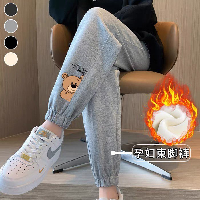 Liberação Calças para mulheres grávidas outono inverno desgaste exterior puro algodão fino velo calças esportivas calças