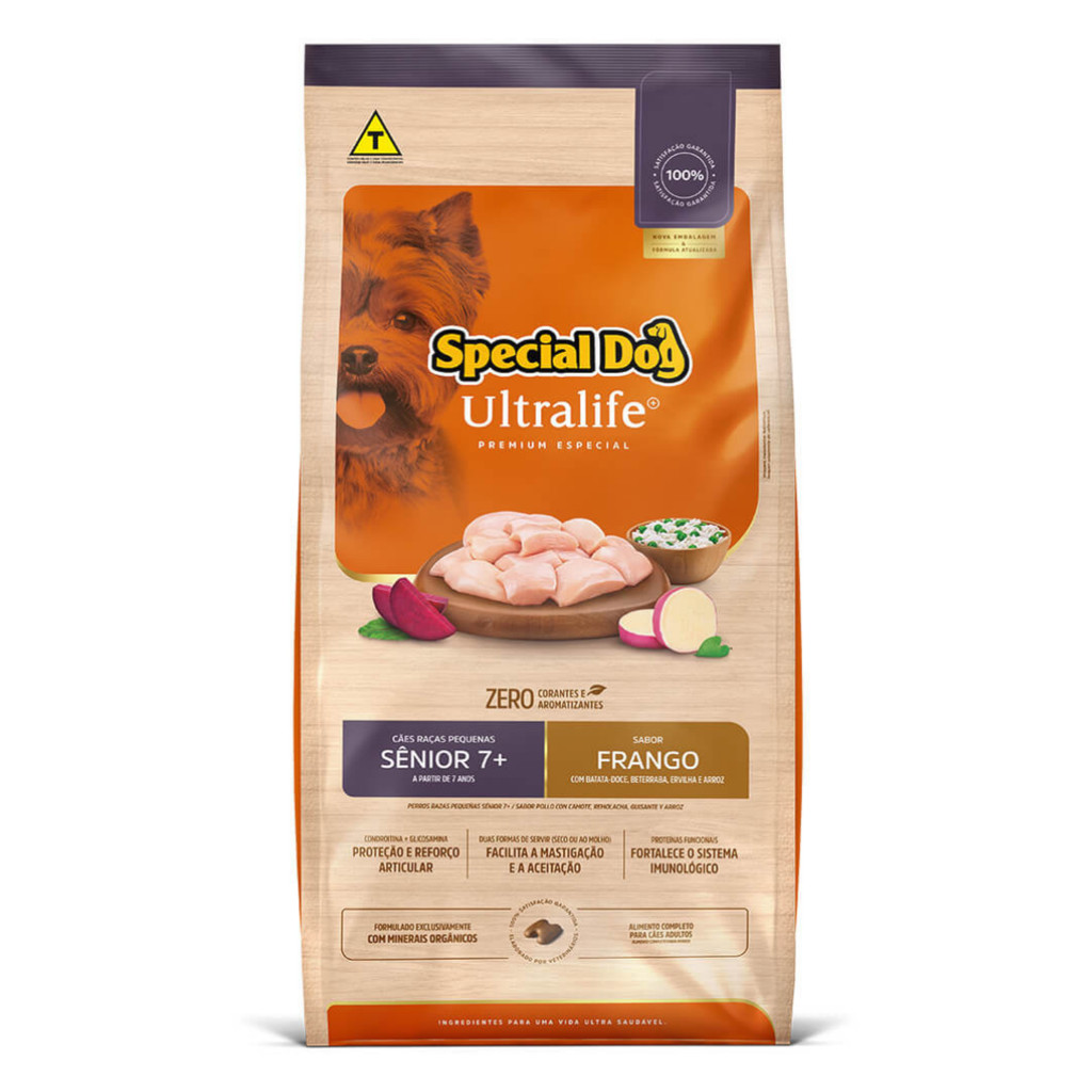 Ração Special Dog Ultralife Cães Sênior 7+ 3kg Raças Pequenas Sabor Frango Batata-Doce, Beterraba, Ervilha e Arroz