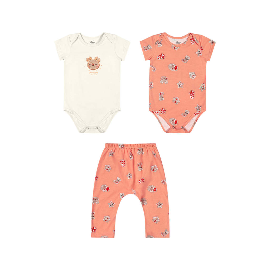 Kit Bebê Menina Com Bodies e Calça Saruel Elian Bege em Oferta na Shopee