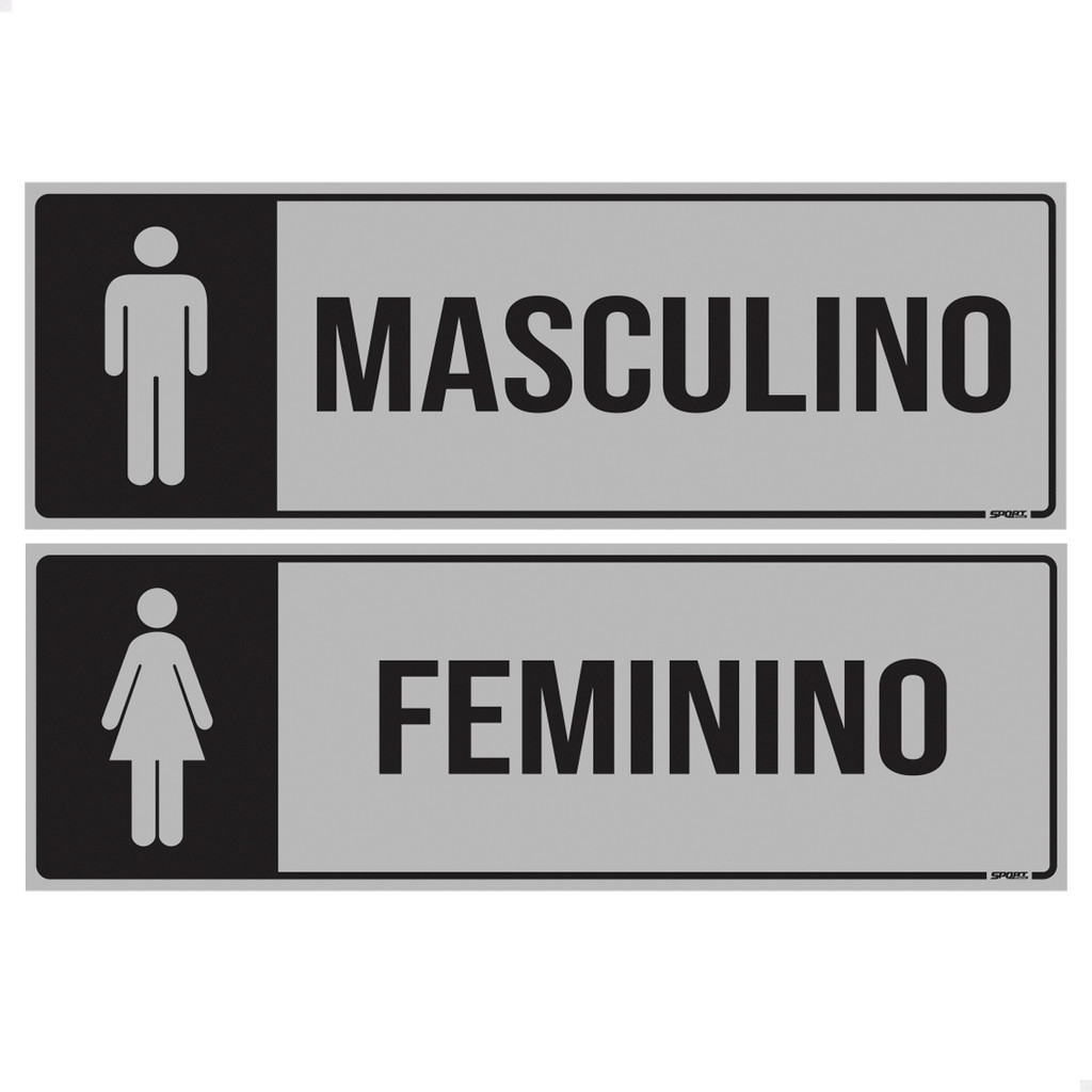 Placas Sinalização Banheiro Feminino e Masculino Cinza Preto