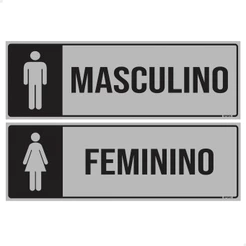 Placas Sinalização Banheiro Feminino e Masculino Cinza Preto