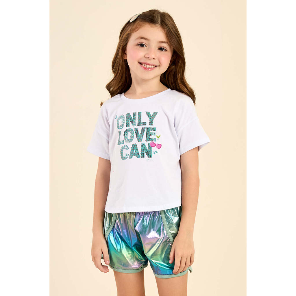 Conjunto Infantil Menina Short Holográfico Elian Branco