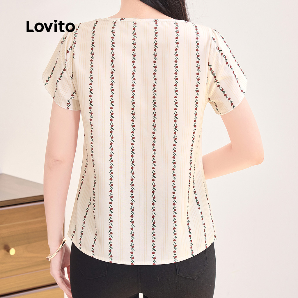 Lovito Blusa Casual Assimétrica Estrutura Linha Lazer Blusa Khaki para Mulheres L177AD161