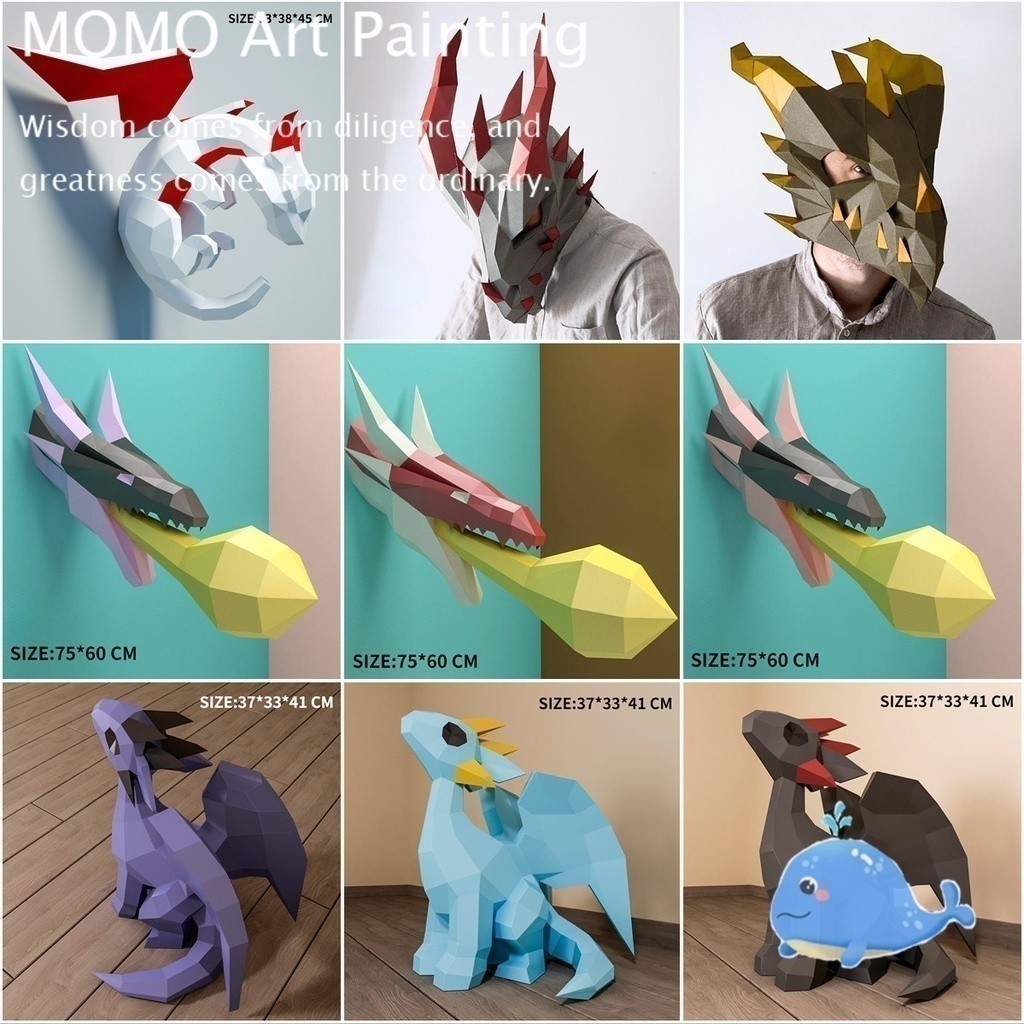 MOMO K2 Modelo de papel tridimensional criativo L2 Dragão ocidental Modelo de papel de dragão voador Decoração de parede
