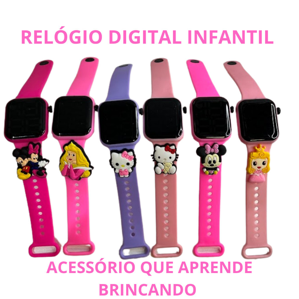 Relógio Digital Led Infantil  Minnie Hello Kitty e Princesas Menina Resitente Agua