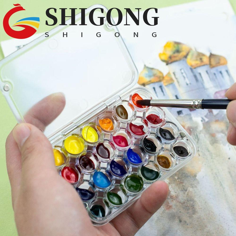 SHIGONG Mini Paleta De Aquarela , Bandeja De Tinta Transparente Vazia , Caixa De Pintura Acrílica Selada Com 24 Grades