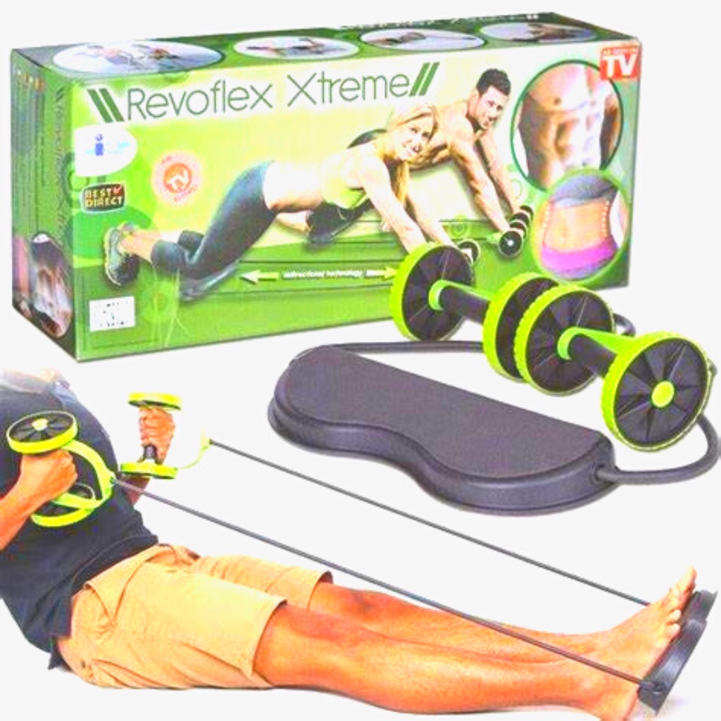 KIT MUSCULAÇÃO FITNESS ACADEMIA EM CASA REVOFLEX ELASTICO RODA ABDOMINAL EXTENSOR PARA BRAÇOS E PERNAS EMAGRACEDOR