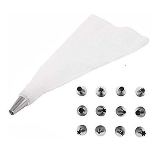 Kit Confeiteira com 12 Bicos em Inox e Adaptador Saco Reutilizável Para Confeitar Bolos Cupcakes Tortas