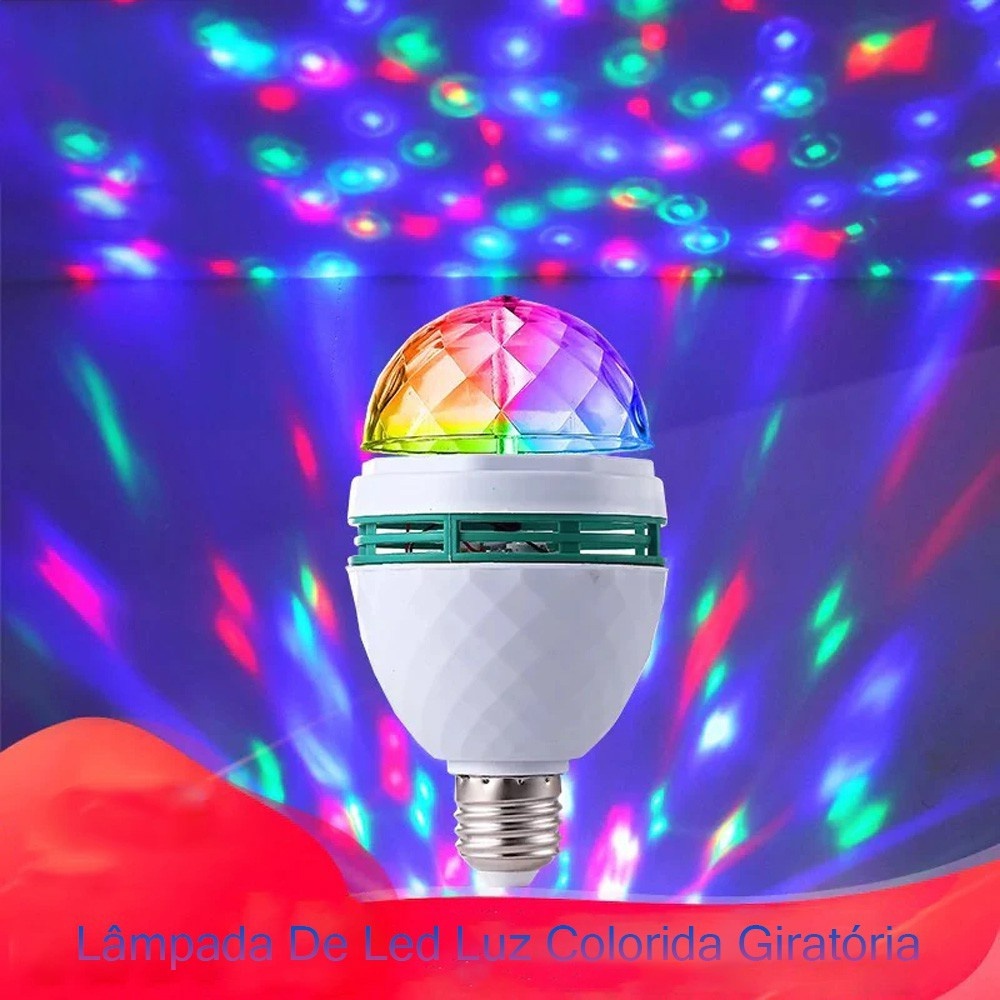 Lampada Led Giratoria Colorida Bivolt Para Festas Com Adaptador Tomada ...