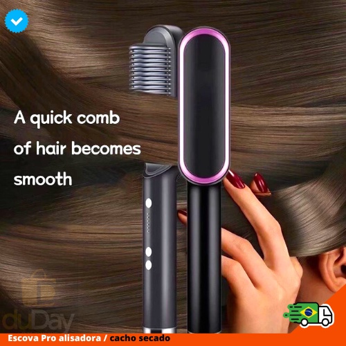 Escova Alisadora Modeladora Chapinha Secadora- 3 em 1 Bivolt