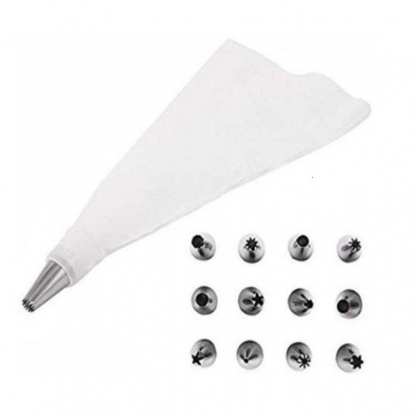 Bico Confeiteiro Kit Confeiteira 12 Bicos em Inox e Adaptador Saco Reutilizável Para Confeitar Bolos Cupcakes Tortas prático!