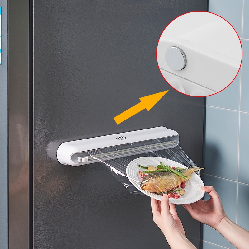 super  mega Suporte Plástico Filme Embalador Com Cortador e FIxador Para Cozinha