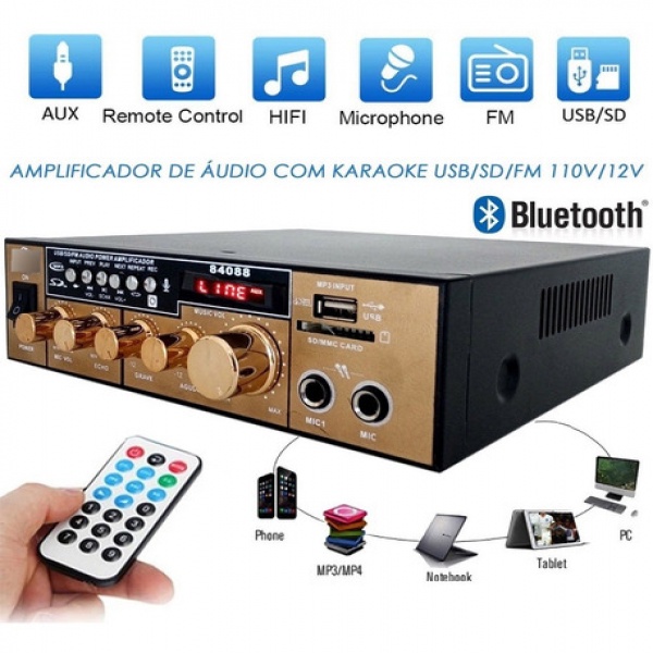 Receiver Amplificador Mini Rádio Som Bluetooth 200w pro