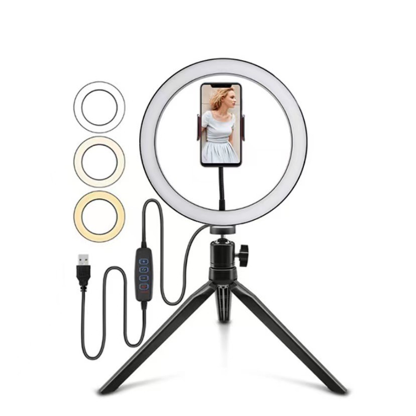 Anel Ring Light 8 Pol + Tripé De Mesa + Suporte Celular