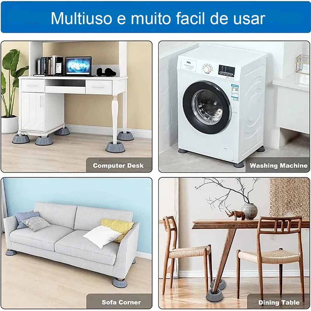 Pés com Amortecedor Universal Para Maquina de Lavar Roupas 4 Peças , Proteção Contra Ruído Antiderrapante para Máquina de Lavar e Secadoras